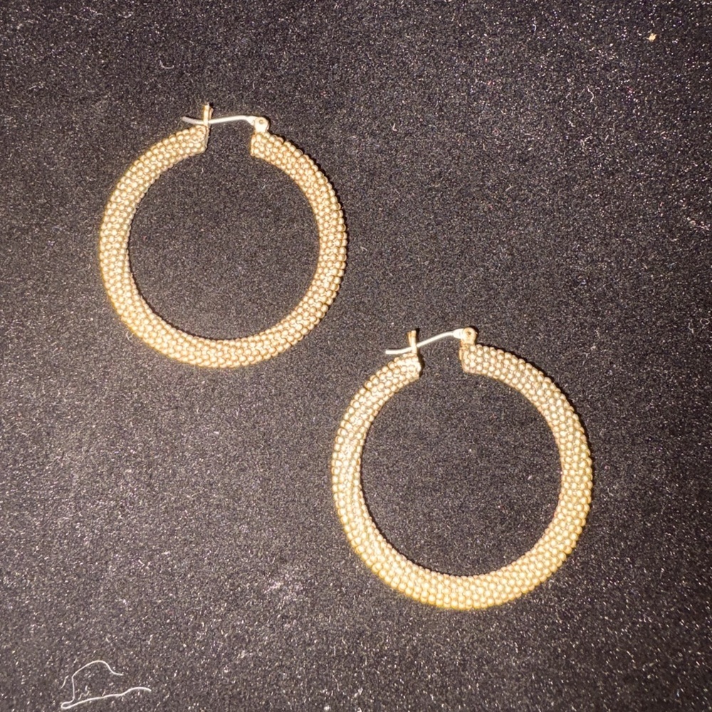 Vintage textured brass toned hoop earrings